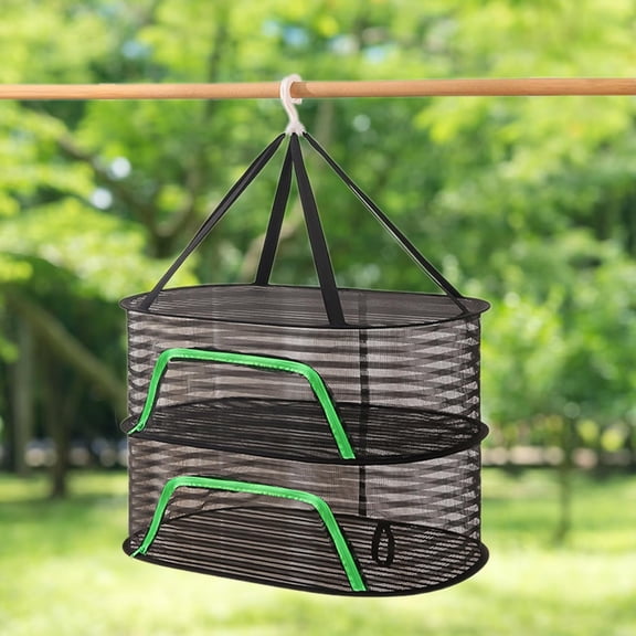 koolsoo Home Drying Net Drying Racks Space Saving with 360 Degree Rotating Hook Multipurpose for Vegetables Dish Meat Dry Basket Double Layer