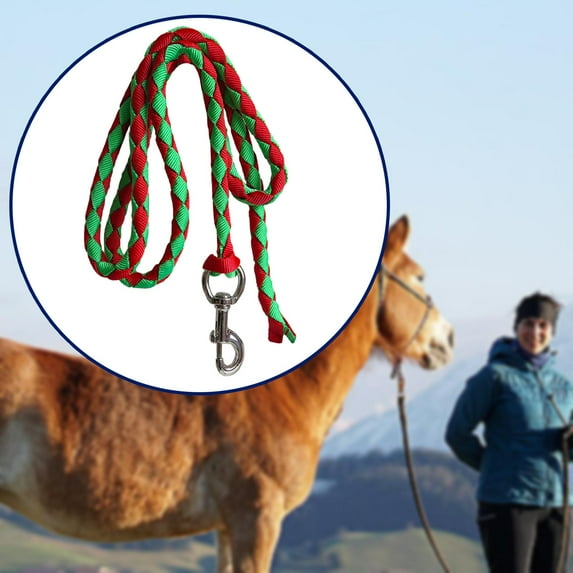 koolsoo Horse Lead Rope Braided Horse Rope Swivel Buckle Durable Horse Leading Rope with Snap Hook Equestrian Equipment 2meters Green Red