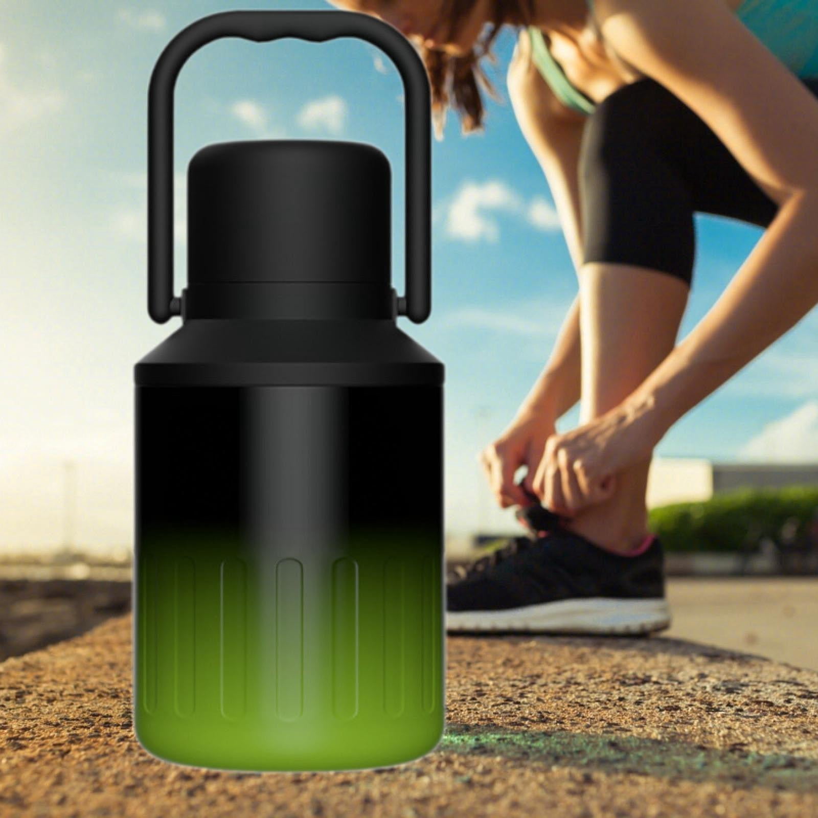 koolsoo Insulated Water Bottle Portable Gift with Handle for Outdoor Fishing Cycling Black Green