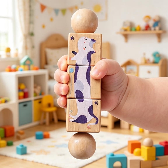 koolsoo Kids Rotating Puzzle Toy Educational Puzzle Hand Grasping Brain Teaser Preschool Building Toy with Smooth Edges suitable for cognitive Style A