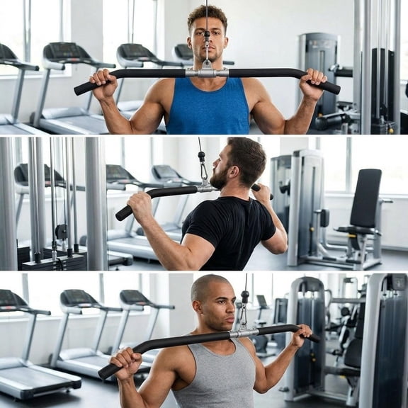 koolsoo LAT Pull Down Bar Arm Training Equipment Fitness Cable Machine Attachment Straight Bar Tricep Press Down Iron Sponge Handle Suitable for Home Gym Work 85cm