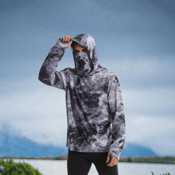 koolsoo Men's Sun Protection Hoodie Shirt Clothes Comfortable Quick Drying Thin Cooling Shirt Outwear for Golf Running Outdoor Sports 2XL