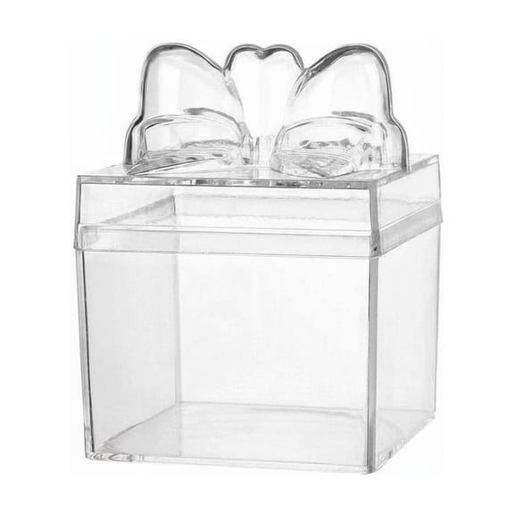 koolsoo Party Favor Candy Box Storage Box Clear Square Food Grade Plastic with Bow Detail for Weddings Showers Birthdays