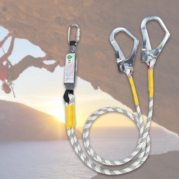 koolsoo Security Harness Lanyard Belt Shock Absorbing Rope Equipment Professional Work Security Belt with Hook Connector for Climbing 2m Double Hook