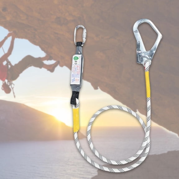 koolsoo Security Harness Lanyard Belt Shock Absorbing Rope Equipment Professional Work Security Belt with Hook Connector for Climbing 2m Single Hook
