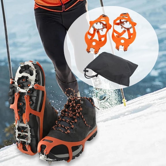 koolsoo Shoe Crampons for Snow and Ice Walk Traction Cleats Versatile Portable Men Women Shoe Spikes for Climbing Outdoor Ice Fishing Orange M