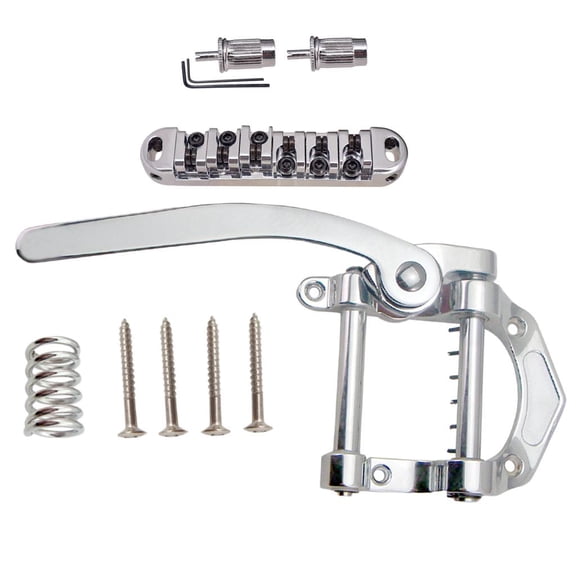 koolsoo Silver Tremolo Bridge Tailpiece w/ Roller Saddle Locking Bridge for LP Guitar Musical Instrument Accessories
