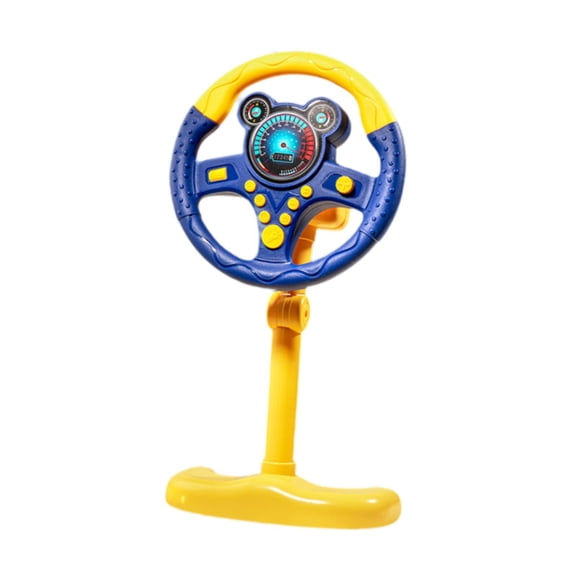 koolsoo Simulated Steering Wheel Toy for Kids Mini Portable Controller Simulated Electronic Steering Wheel for Interactive Learning with Buttons Lights Bedroo Blue