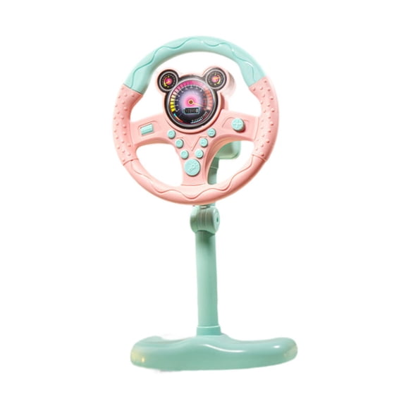 koolsoo Simulated Steering Wheel Toy for Kids Mini Portable Controller Simulated Electronic Steering Wheel for Interactive Learning with Buttons Lights Bedroo Pink