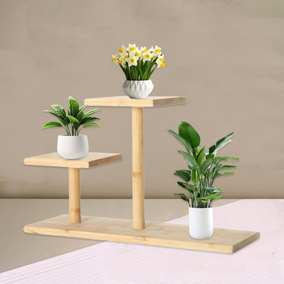 koolsoo Small Potted Plant Stand Tiered Plant Display Rack Wood Plant Stand Display Shelf Plant Stool Riser for Balcony Office Indoor