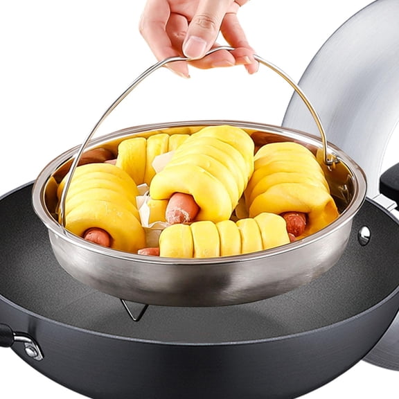 koolsoo Stainless Steel Steamer Basket Steam Rack. with Handle, Kitchen Steam Seafood Lightweight Pastries Steamer Insert Steam Tools 22cm