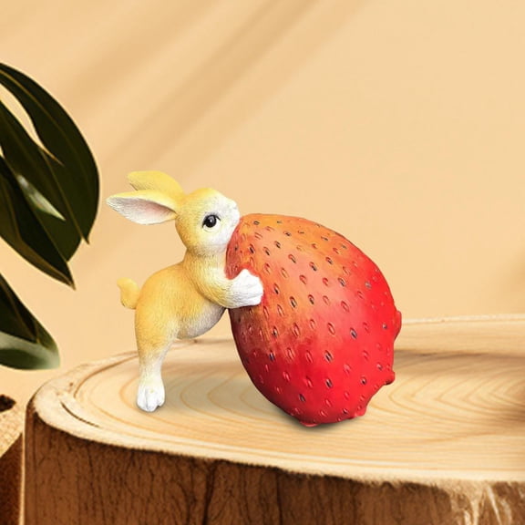 koolsoo Strawberry Bunny Sculpture Garden Statue Housewarmings Gift Novelty Resin Animal Figurine Backyard Decoration for Yard Office yellow