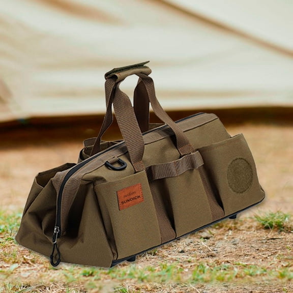 koolsoo Tent Tool Bag Tool Organizer Large Capacity with Side Pockets Compact Storage Bag Handbag for Travel Fishing Outdoor Climbing Coffee