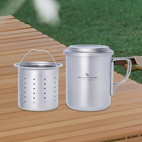koolsoo Titanium Mug with Tea Strainer Camping Tea Maker Collapsible Handle Drinking Cups Titanium Cup Coffee Mug for Fishing Outdoor
