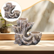 koolsoo Tree Stump Flower Pot Plant Pot Decors Sculpture Planters Indoor Plants Resin Ornament Flower Vase for Table Centerpiece Desk White