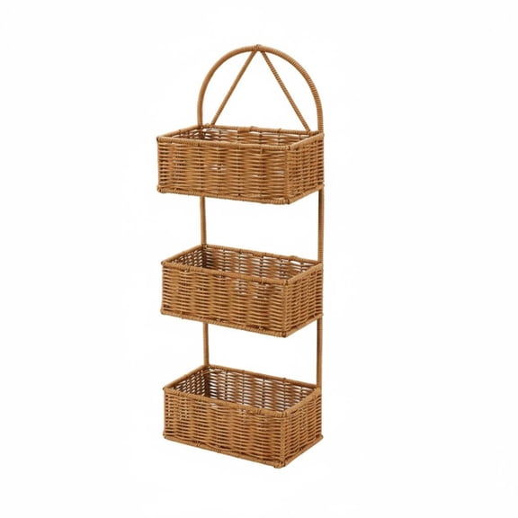 koolsoo Wall Organizer Woven Storage Basket Hanging Basket PP Rattan Wear Resistant Multi Tier Storage for Kitchen Garlic Ginger Bathroom