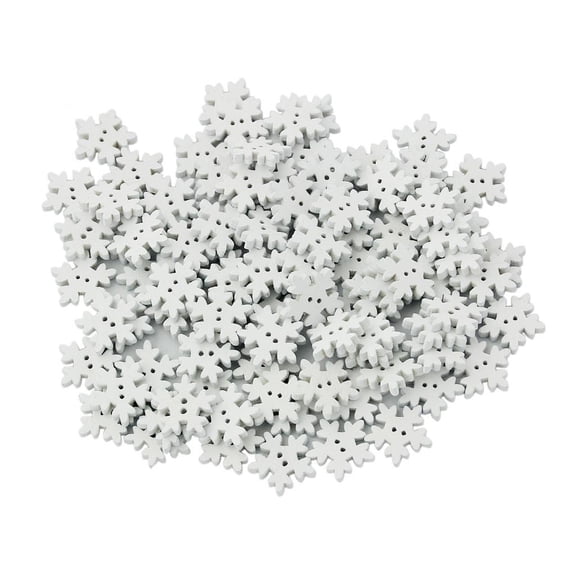 koolsoo White Wooden Snowflakes Embellishment Buttons with Hole for Sewing Craft Design Scrapbooking Craft Projects of 100