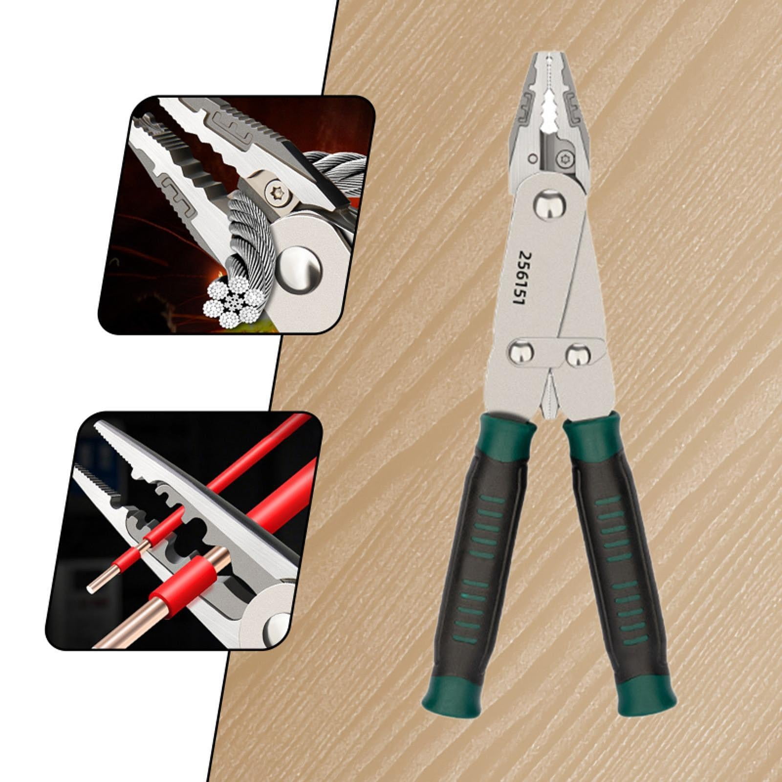 koolsoo Wire Stripper Pliers Electrician Pliers Long Nose Electrical Tool Multifunctional Carbon Steel Ergonomic Grip Portable 8 inch