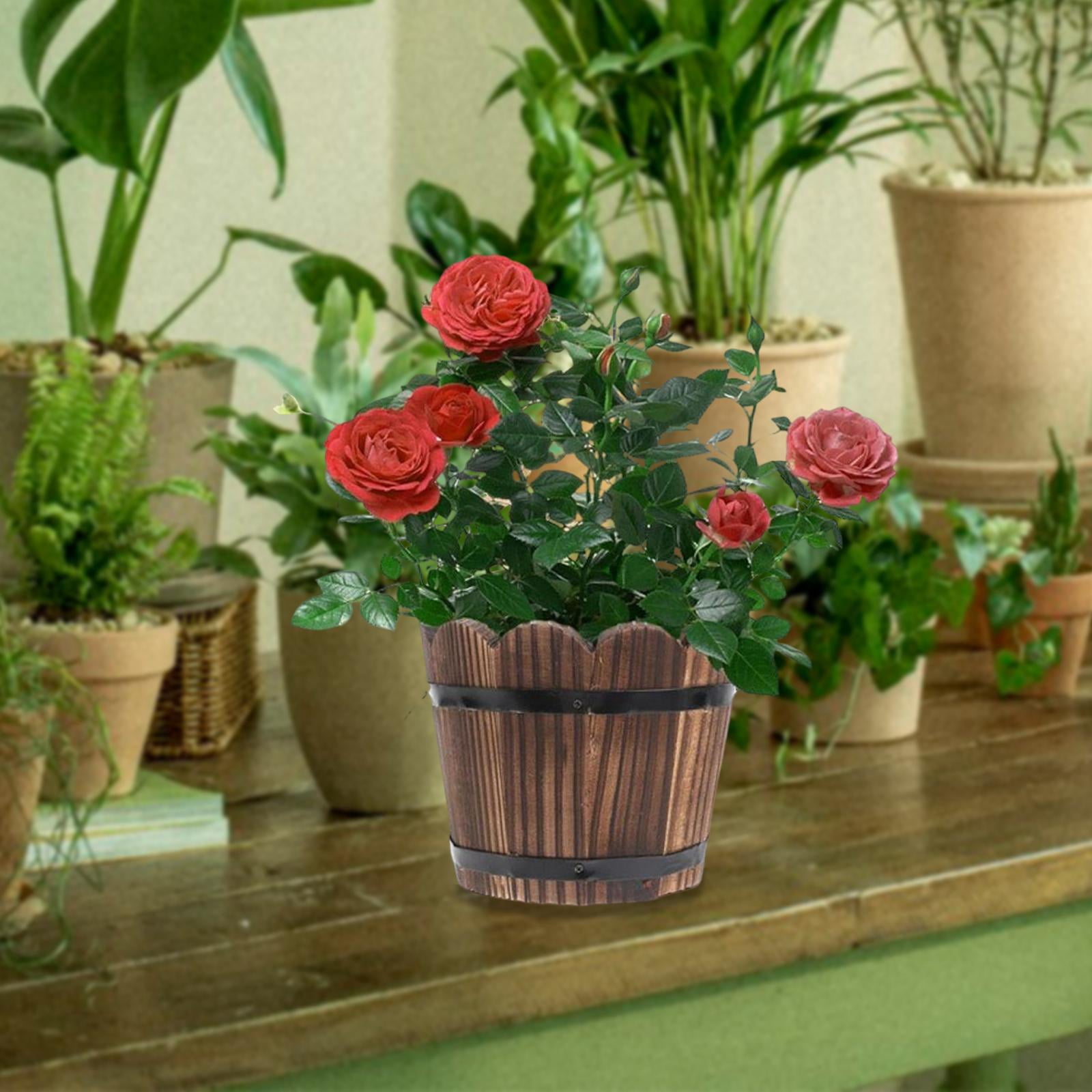koolsoo Wood Barrel Planter, Floral Arrangement Container, Gift, Unique Flowerpot Flower Holder for Gardening Lover Yard Indoor Patio