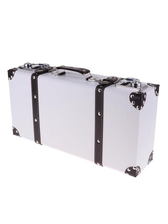Wooden Chest Trunk, Old-Fashioned Retro Wood Luggage Suitcase Home Decoration Birthday Parties Wedding Decoration Displays Crafts 44x23x12cm White