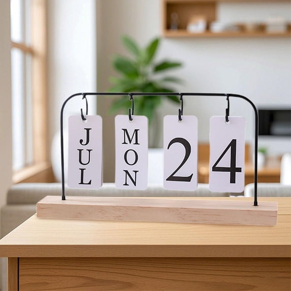koolsoo Wooden Flip Calendar, Turn Page Month Date Display, Month Day Display Desk Standing Calendar for Desk Room Teacher Black
