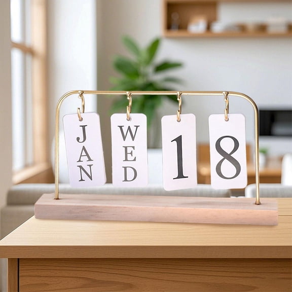 koolsoo Wooden Flip Calendar, Turn Page Month Date Display, Month Day Display Desk Standing Calendar for Desk Room Teacher Gold