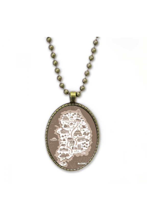 korean map seoul and busan necklace vintage chain bead pendant jewelry collection