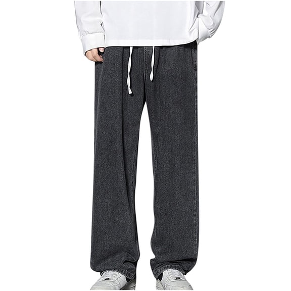 kosheko Baggy Jeans Men Casual Loose Wide Leg Jeans Drawstring Elastic Waist Cotton Denim Pants 2025 Fashion Gray XXXL