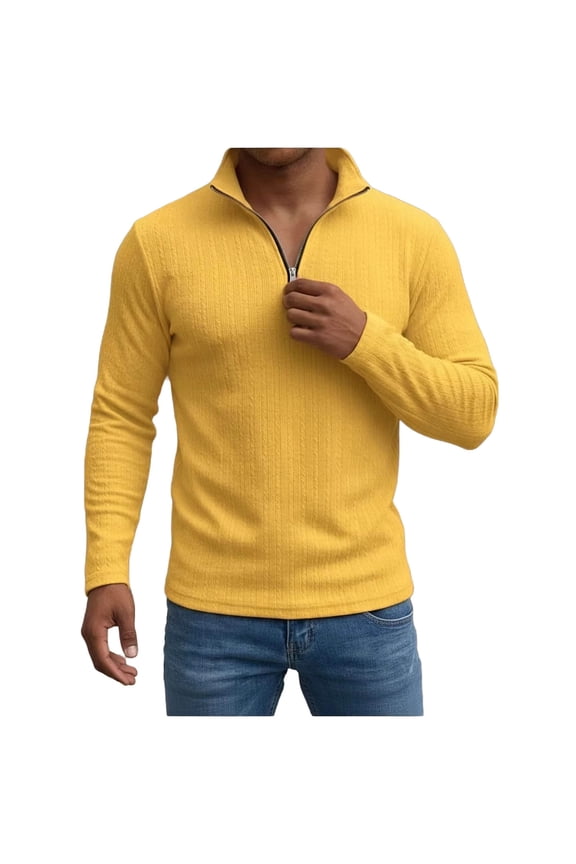 Basic V-Neck Thin Solid Long-Sleeve Base Top, Light Crinkle Woven Fabric for Indoor Home Relaxation Yellow XXL
