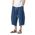 thumbnail image 1 of kosheko Capri Pants for Men Baggy Breathable Linen Wide Leg Cropped Pants 2025 Trendy Solid Drawstring Harem Pant Plus Size Blue M, 1 of 5
