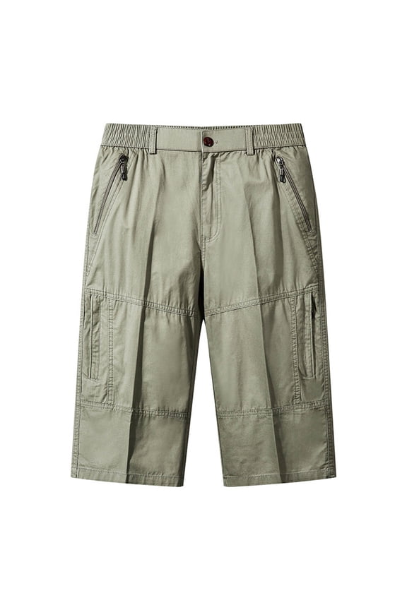 Cargo Shorts for Men Summer Casual Loose Comfy Sport Cotton Capri Pants 3/4 Below Knee Length Short Multi Pockets Green XXXXXL