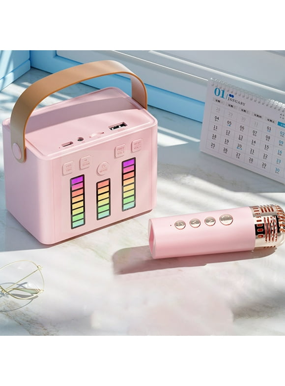 kosheko Colorful Lights Bluetooth Speaker with Microphone Multi-function Bluetooth Audio Wireless Mini Stereo Pink