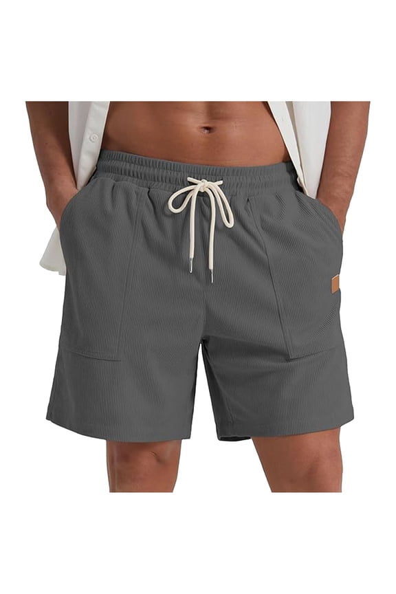Corduroy Men Drawstring Waist Loose Casual Pants Zipper Button Pockets Elastic Leg Opening Fitness Beach Shorts Outdoor Wear Gray M
