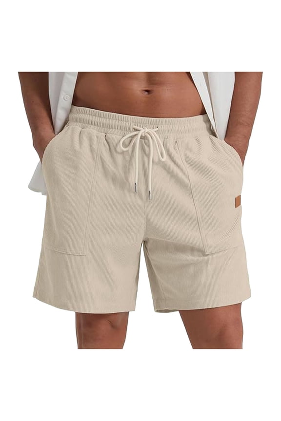 Corduroy Men Drawstring Waist Loose Casual Pants Zipper Button Pockets Elastic Leg Opening Fitness Beach Shorts Outdoor Wear Yellow XXL