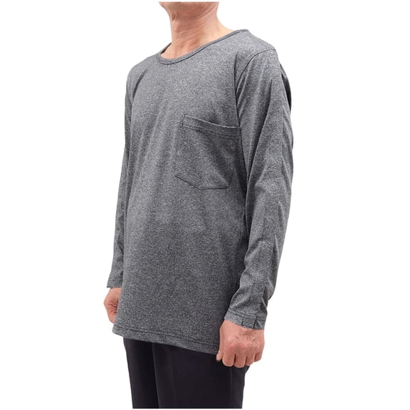 kosheko Crew Neck Pocket Tee with Front Patch Pocket, Long-Sleeve Relax-Fit Heather Knit Shirt for Indoor Home Relaxation Gray M