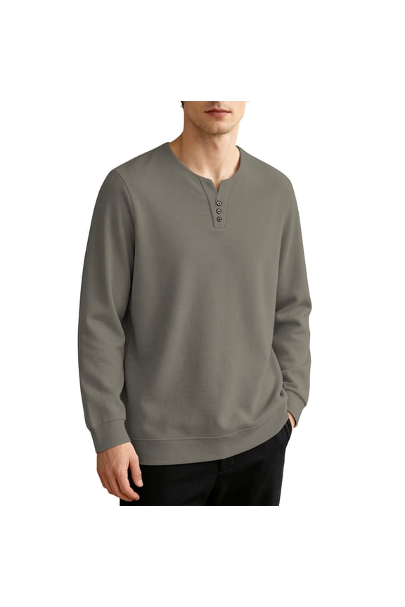 Henley Three-Button Crew Neck Oversized Sweatshirt, Soft Brushed Fleece Fabric for Local Casual Wanders Green XXL