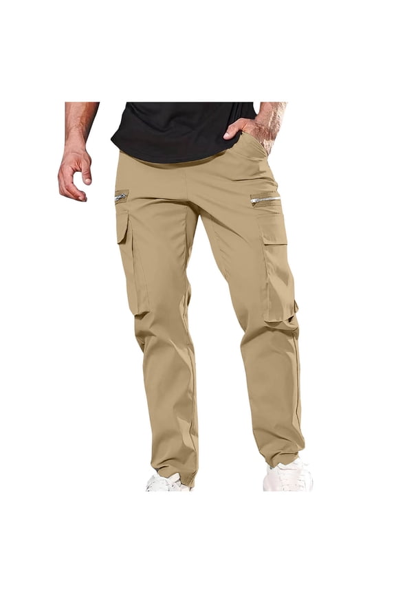 Men's 2025 Joggers Pants Waterproof Zipper Pockets Athletic Sweatpants Workout Long Trousers Hiking Cargo Pant Yellow M