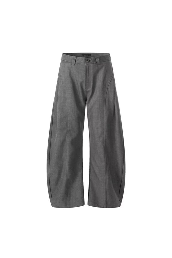 Men's Barrel Wide-Leg Pants, Reliable Single-Button Waist with Solid Structured Cut for Fashionable Urban Street Style Gray XXL