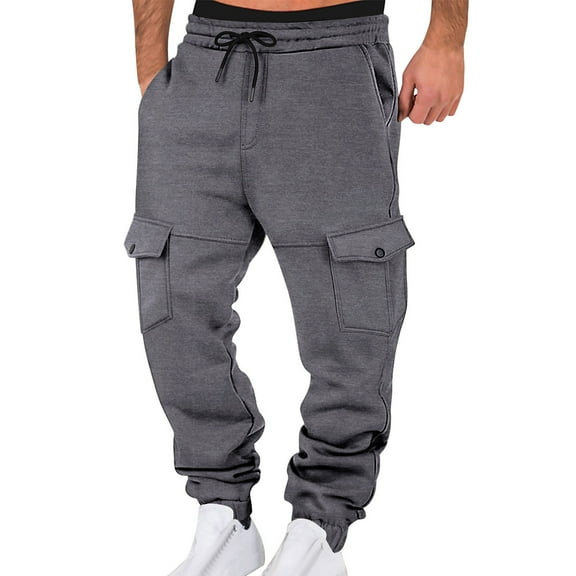 kosheko Men’s Button-Flap Cuffed Cargo Jogger Pants with Stretch Drawstring-Waist & Symmetric Patches for Rural Excursions Gray S