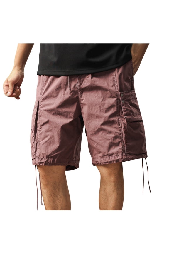 Men's Casual Shorts Drawstring Elastic Waist Breathable Multi-Pocket Outdoor Fashion Comfortable Daily Wear Summer Shorts Pink M