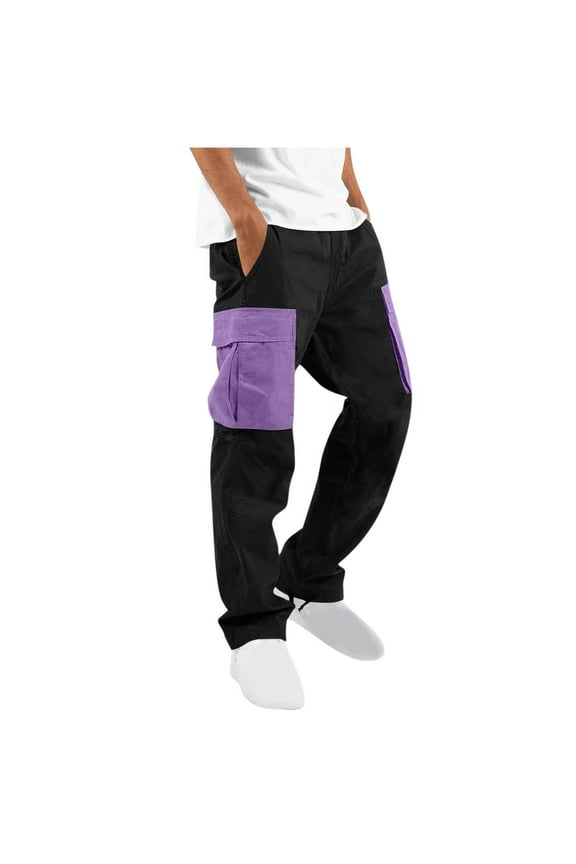 Men’s Color-Block Cargo Pants with Large Patch Pockets & Adjustable Cuffs for Suburban Rides Black S