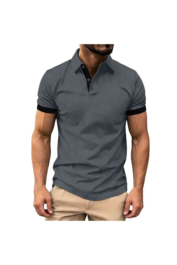 Men's Contrast Cuff Collared Shirt, Three Button Placket Design, Slim Fit for casual daily outing Bronze L