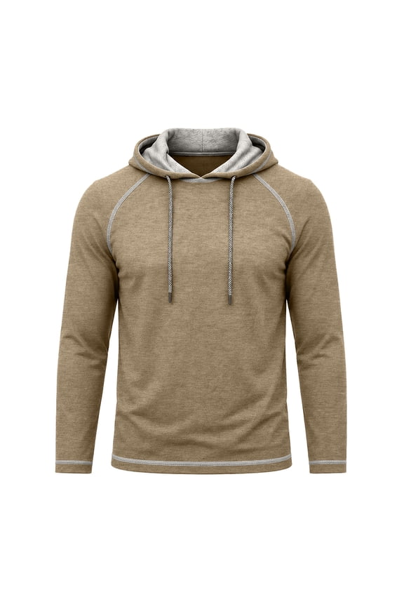 Men's Contrast-Stitch Raglan Lined Hoodie with Corded Hood, Long-Sleeve Fleece Pullover for Weekend Getaways Yellow XXXL