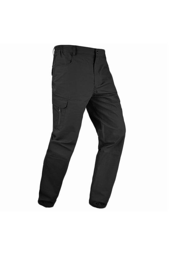 Men’s Cuffed Cargo Cropped Pants with Zip Side Pockets & Button Waist for Urban Bike Rides Black S