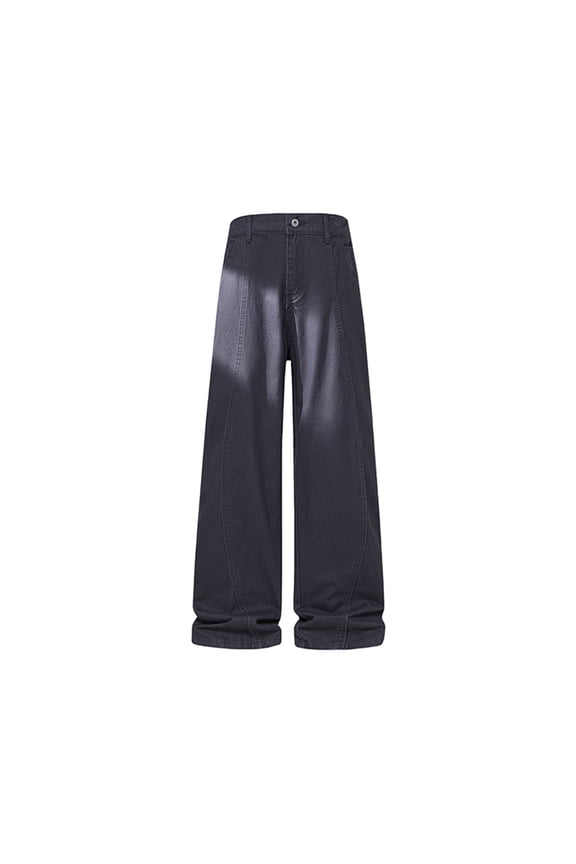 Men's Curved-Stitch Belt-Loop Wide-Leg Trousers with Single-Button Closure & Deep Side Pockets for City Wanders Blue M