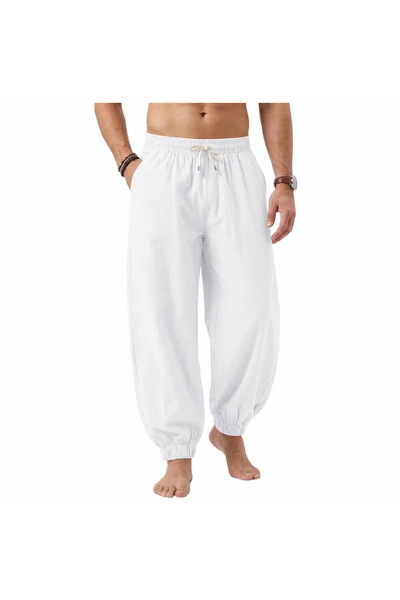 Men's Deconstructed Wide-Leg Pants, Elastic-Drawstring Waist with Sharp Structured Cut for Street Fashion White S