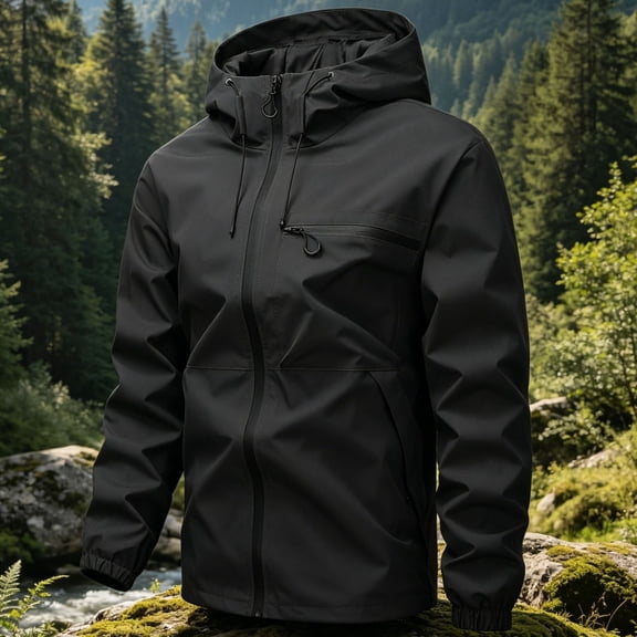 kosheko Men’s Detachable Hood Solid Softshell Jacket, Water Resistant Outer Shell, Adjustable Cuffs for Long-Distance Highway Excursions Black XL