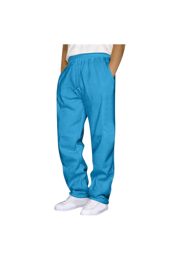 Men's Dual-Tassel Drawstring Straight Loungewear Pants with Smooth Elastic Band & Deep Slip Storage Pockets for Backyard Relax Blue XXXXXL
