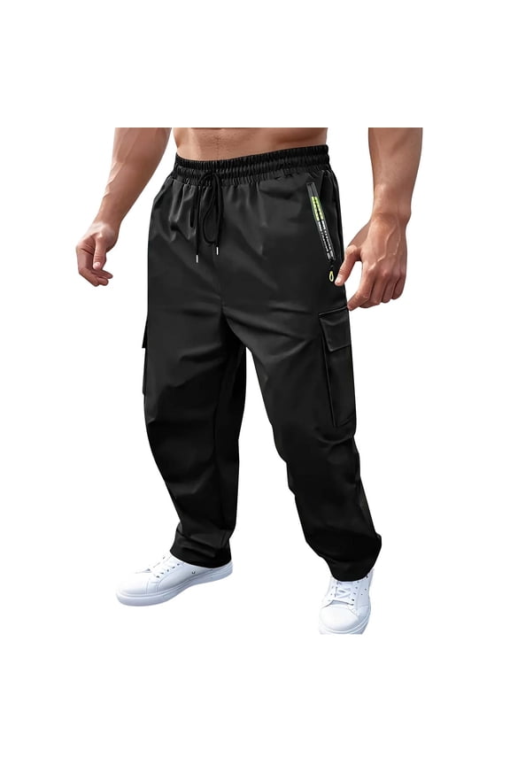 Men's Functional Cargo Jogger Pants, Reflective Zip Pockets with Water Resistant Fabric, Practical for night commute travel Black XXXL