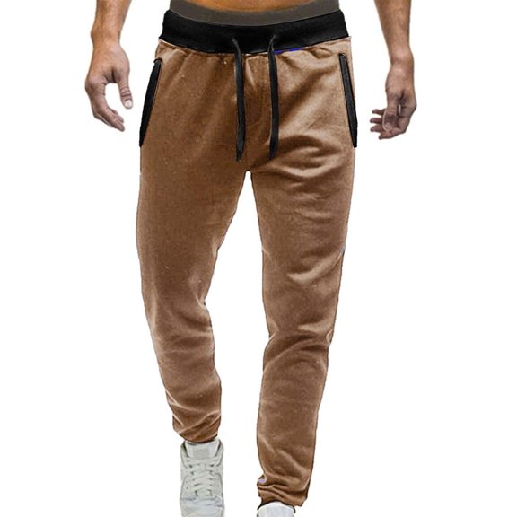 kosheko Men's Joggers Sweatpants Casual Drawstring Stretch Elastic Waist Pants Fashion Tapered Pants for Running Workout Gym Brown M